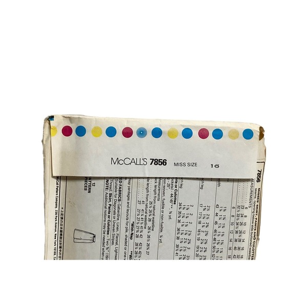 Mccalls 7856 Skirt Pants Culottes Vintage 1982 Sewing Pattern Size 16 - Picture 5 of 5